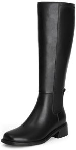 Knee High Boots Women Faux Leather Elastic Boots Low Heel Square Toe Side Zipper Fall Long Tall Boots for Women