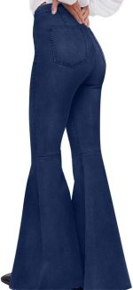 Women's Fashion Bell Bottom Pants High Waist Tassel Stretch Curvy Fit Jeans Blue - Image 2