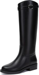 Women Knee High Riding Boots Round Toe Low Heel Tall Boots ll On Long Booties with Buckle