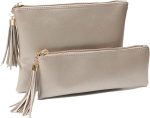 Makeup Bag for Purse Leather Zipper Makeup Pouch with Makeup Brush Bag Cute Makeup Bags for Women Travel (Champagne)