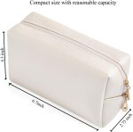 PU Leather Cosmetic Bag for Women Minimalism Makeup Bag for Daily Use Portable Storage Purse Small Neat Cosmetic Pouch Water-resistant Toiletry Bag for Travel (Ivory White) - Image 2