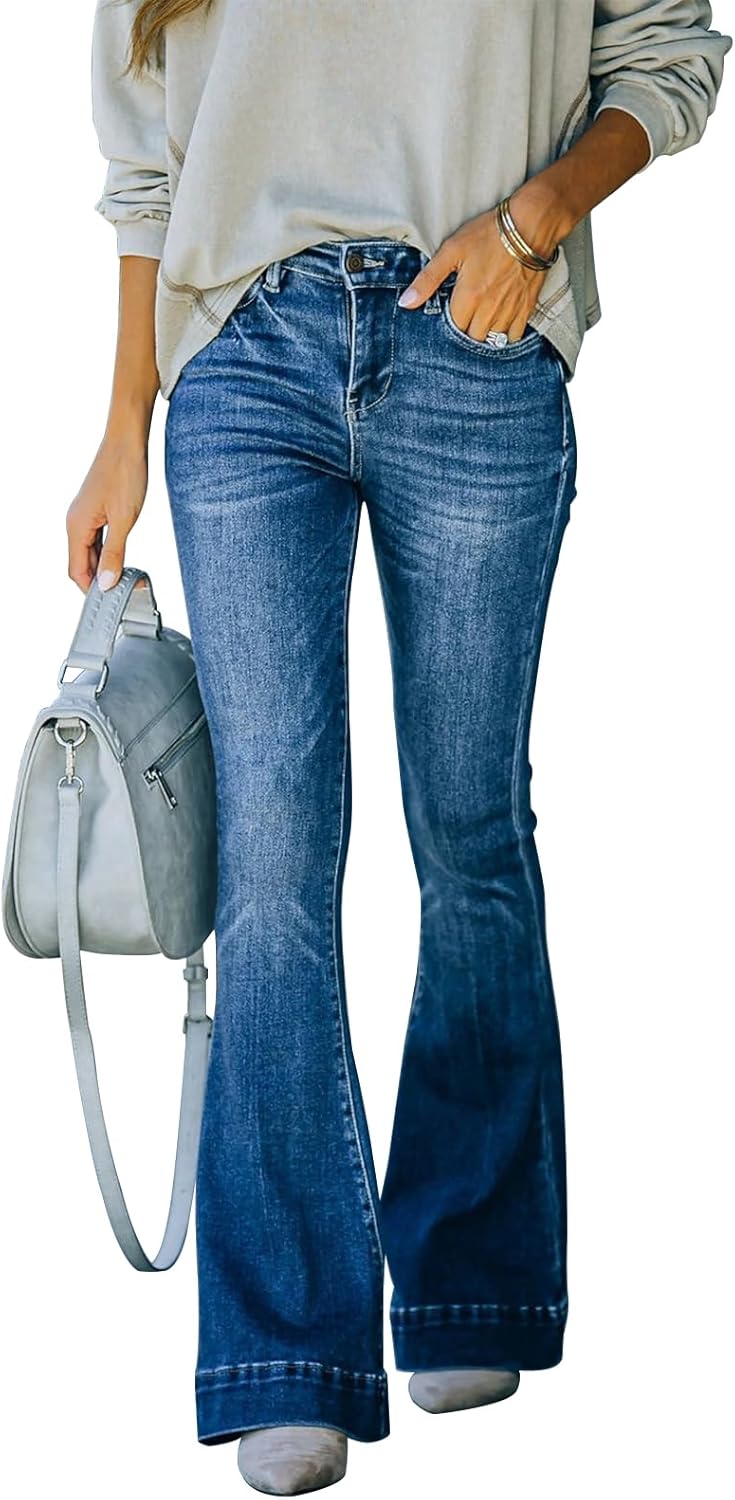 61KcB0YBiML._AC_SL1500_.jpg Women's Flare Bell Bottom Jeans High Waisted Wide Leg Bootcut Jeans Stretchy Denim Pants - Image 1