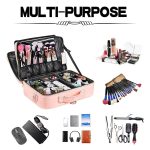 Travel Makeup Case Large Capacity Cosmetic Case Organizer 16 Inches Waterproof Portable Artist Makeup Storage Bag with Adjustable Dividers and Shoulder Strap for Makeup Brushes Jewelry, Pink - Image 2