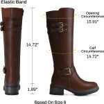 Women Knee High Boots: Round Toe Side Zipper Motorcycle Riding Boots - Low Block Heel Tall Fall Boots - Image 2
