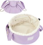 Barrel Drawstring Makeup Bag Large Cosmetic Bag Make up Bags Toiletry Organizer for Women (Purple)