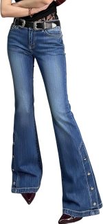 Bell Bottom Jeans for Women Flare Mid Rise Stretch Boyfriend Button Bootcut Denim Pants 2026 Trendy