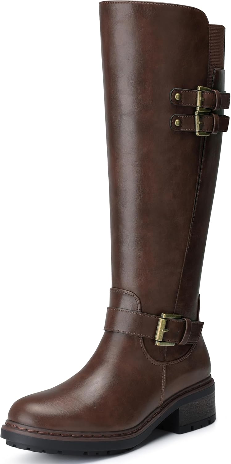 71Q9cMs9dIL._AC_SL1500_.jpg Women Knee High Boots: Round Toe Side Zipper Motorcycle Riding Boots - Low Block Heel Tall Fall Boots - Image 1