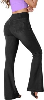 Flare Jean Leggings for Women,Bell Bottom Jeans for Women Knit Crossover High Waisted Bootcut Jean - Image 2