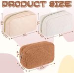 3 Pcs Large Makeup Bags with Zipper, PU leather Travel Makeup Bag Corduroy Portable Cosmetic Bag Cute Lambswool Makeup Bag for Women Girls Traveling Daily Use - Image 2