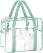 Extra Large Clear Cosmetic Makeup Bag, Transparent PVC Tote Shoulder Bag Stadium Approved, Waterproof Clear Toiletry Carry Pouch Makeup Artist Bag Diaper Bag (Green)