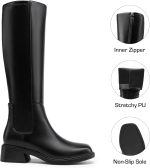 Women Knee High Boots Square Toe Low Block Heel Casual Comfort Riding Long Boots with Side Zipper - Image 2
