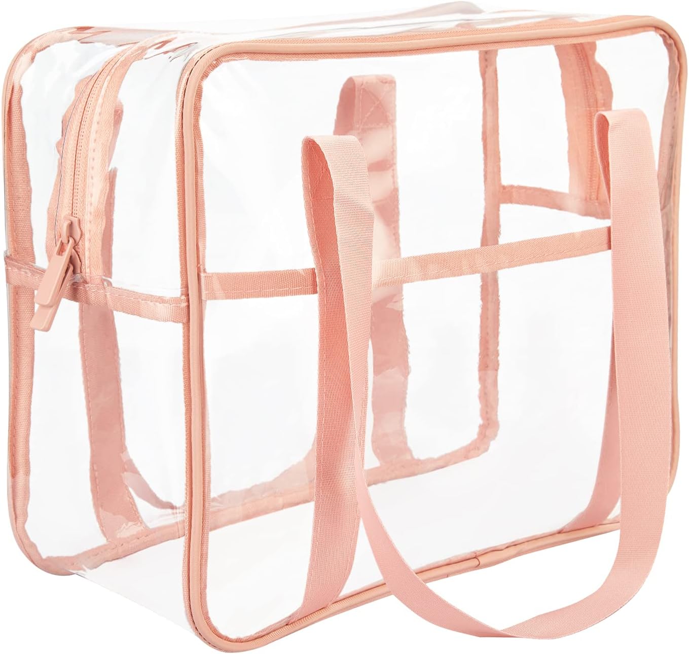 71kiFLkGs9L._AC_SL1500_.jpg Extra Large Clear Cosmetic Makeup Bag, Transparent PVC Tote Shoulder Bag Stadium Approved, Waterproof Clear Toiletry Carry Pouch Makeup Artist Bag Diaper Bag (Pink) - Image 1