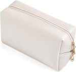 PU Leather Cosmetic Bag for Women Minimalism Makeup Bag for Daily Use Portable Storage Purse Small Neat Cosmetic Pouch Water-resistant Toiletry Bag for Travel (Ivory White)