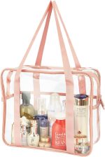 Extra Large Clear Cosmetic Makeup Bag, Transparent PVC Tote Shoulder Bag Stadium Approved, Waterproof Clear Toiletry Carry Pouch Makeup Artist Bag Diaper Bag (Pink) - Image 2