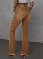 Women's Bell Bottom Flare Jeans High Waisted Stretchy Ripped Distressed Raw Hem Denim Pants with Pockets - Image 2