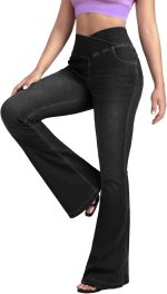 Flare Jean Leggings for Women,Bell Bottom Jeans for Women Knit Crossover High Waisted Bootcut Jean
