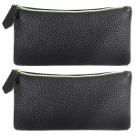 PU Leather Makeup Bag, 2pcs Black Cosmetic Bags for Purse Diaper Bag Travel