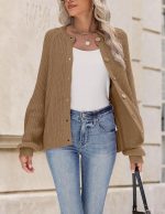 Cardigan Sweaters for Women Long Sleeve Chunky Knit Cardigan Crew Neck Button Down Fall Fashion Clothes - Image 2