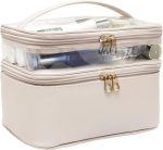 Makeup-Bag,Large Leather Makeup-Organizer for Travel-Accessories Clear-Cosmetic-Bag,Portable Travel Essentials Bag Makeup Case,Make Up Bag Toiletry Bag for Women,College Dorm Room Essentials for Girls