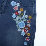 Women Embroidery Bell Bottom Jeans Slim Washed Floral Graphic Blue Jean Casual High Waist Pants - Image 2